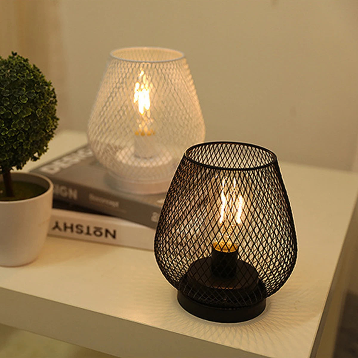 Industrial Birdcage Table Lamp – Retro Iron Geometric LED Night Light