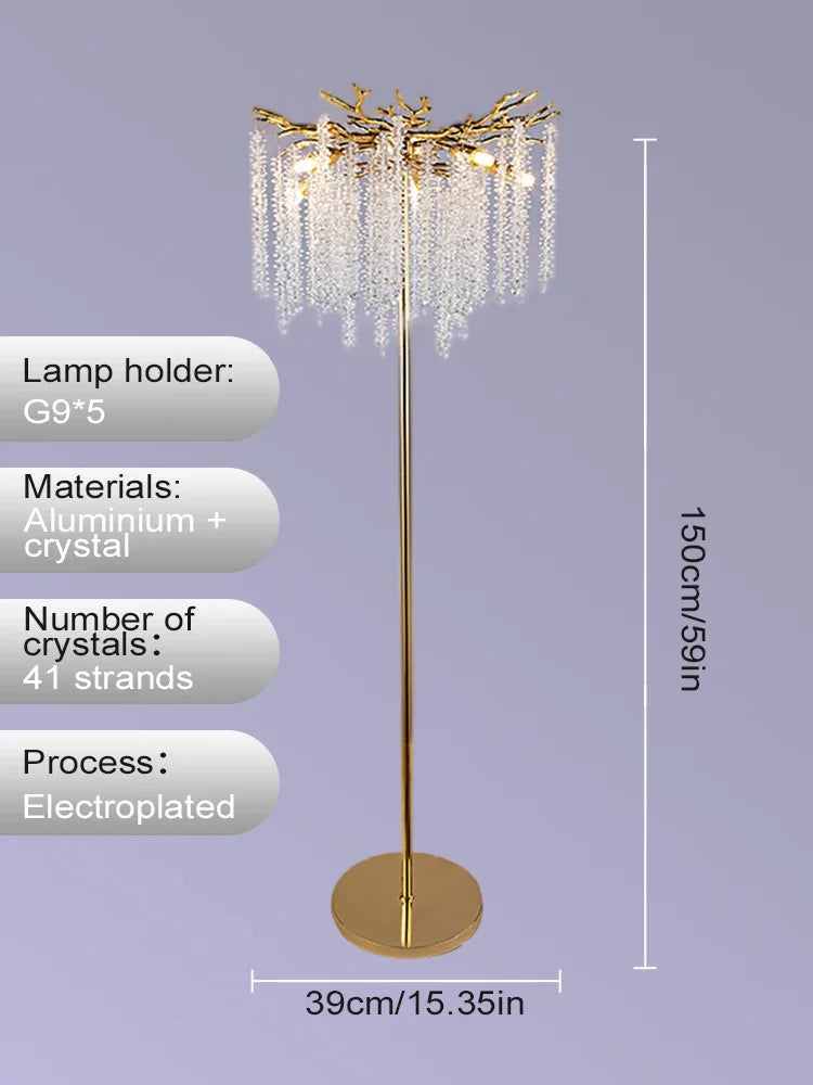 Nordic Luxury Crystal Floor Lamp - Modern Gold LED Stand Light for Living Room & Bedroom | Indoor Decor Lighting Fixture