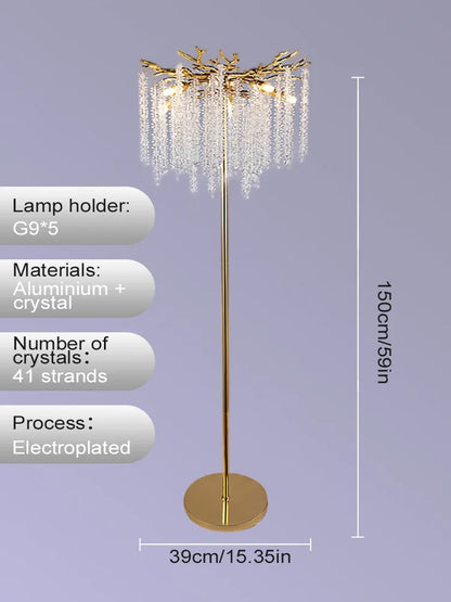 Nordic Luxury Crystal Floor Lamp - Modern Gold LED Stand Light for Living Room & Bedroom | Indoor Decor Lighting Fixture