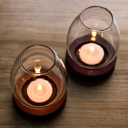 Glass Candle Holder with Wooden Base