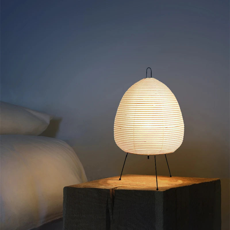 Rice Paper Table Lamp – Handmade Retro LED Art Design Light for Bedroom & Living Room
