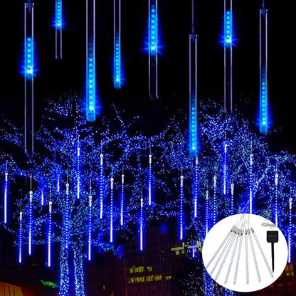 Solar Meteor Shower Lights Outdoor Meteor Lights 10Tubes Waterproof LED Falling Raindrop Christmas Halloween Fairy String Lights