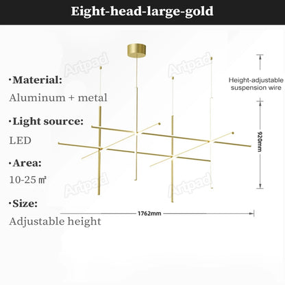 Italian Designer Tube Chandelier – Post-Modern LED Gold & Chrome Pendant Light