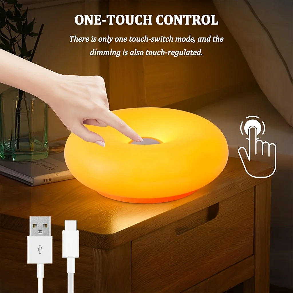 Sweet donut touch bedside night light with USB charging port, adjustable by touch, bedroom and living room atmosphere desk lamp