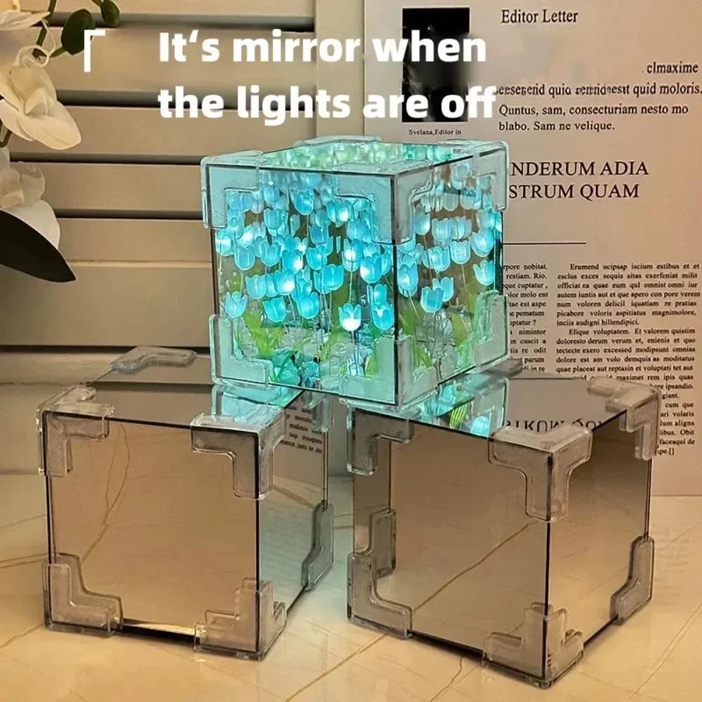 NEW Creative Diy Tulip Flower Sea Cube Three-Dimensional Small Night Lamp Material Package for Girlfriend Couple Girlfriend Gift