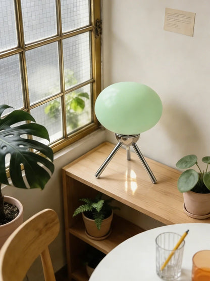 Bauhaus Glass Mushroom Table Lamp – Nordic Retro Bedside Ambient Light with Dimmer