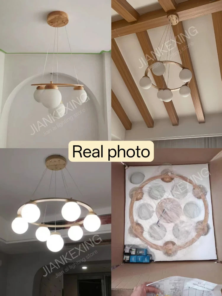 Nordic Wood Ring Chandelier – Modern LED Pendant Light for Dining Room & Living Room