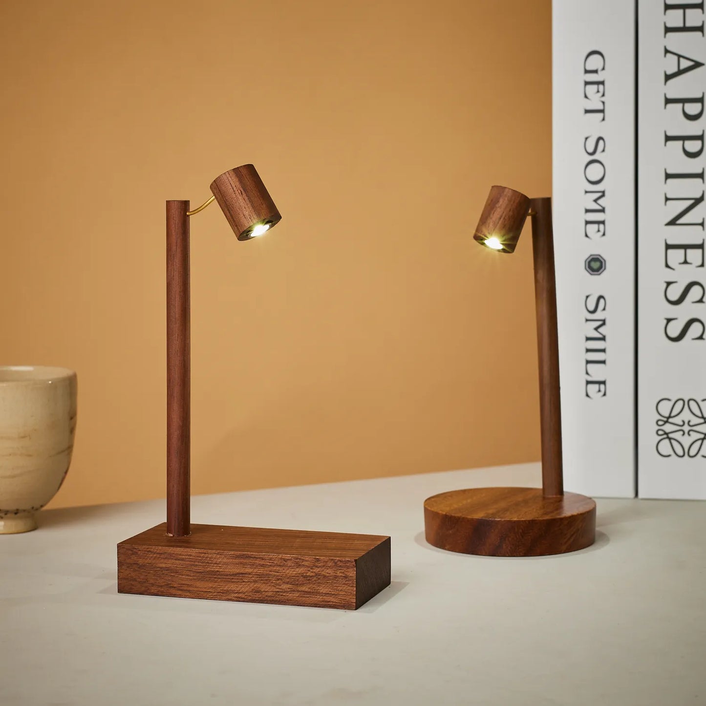 Wooden Retro Table Lamp – Walnut LED Night Light with Rotary Switch for Bedroom & Desk