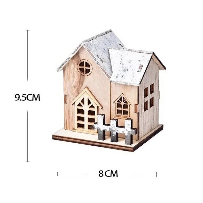Casa de madera de luz LED navideña cabina luminosa decoraciones de Feliz Navidad para el hogar adornos de árbol de Navidad DIY regalos de niños Año Nuevo