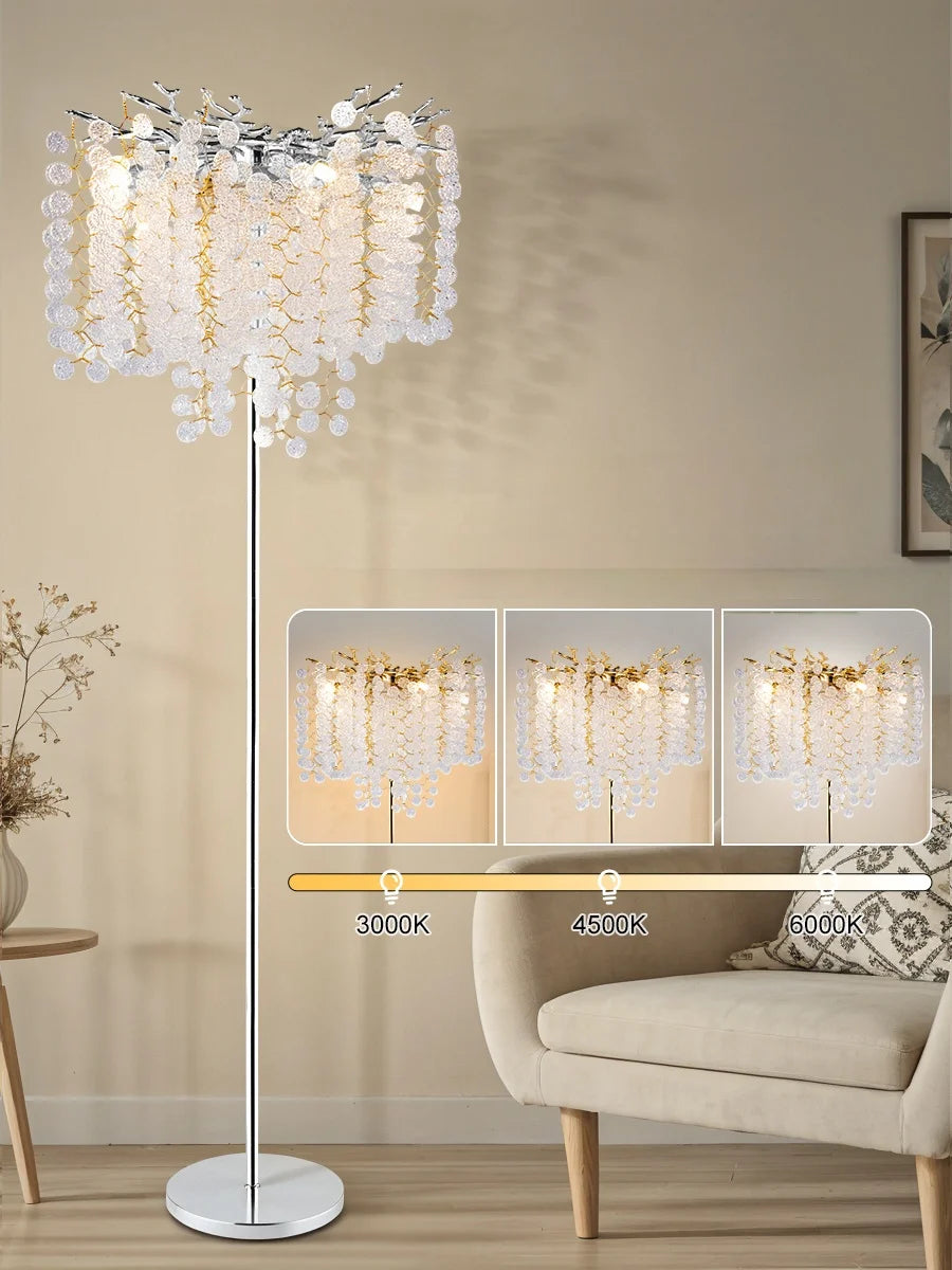 Nordic Luxury Crystal Floor Lamp - Modern Gold LED Stand Light for Living Room & Bedroom | Indoor Decor Lighting Fixture