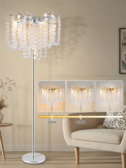 Nordic Luxury Crystal Floor Lamp - Modern Gold LED Stand Light for Living Room & Bedroom | Indoor Decor Lighting Fixture