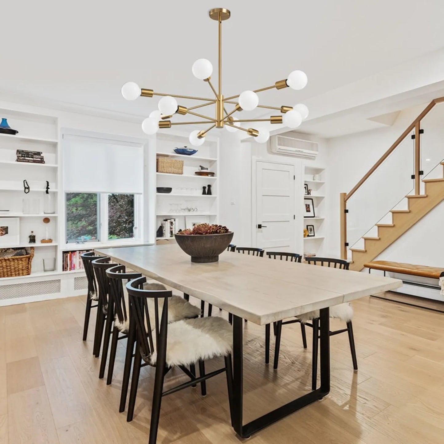 Multi-Head Chandelier – Modern Gold & Black LED Ceiling Light for Living & Dining Room