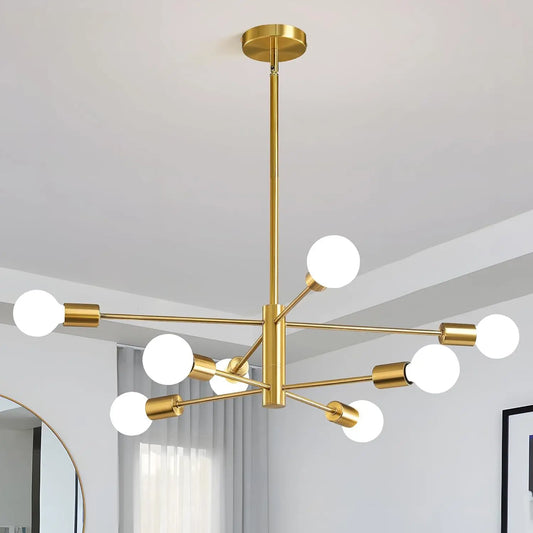 Multi-Head Chandelier – Modern Gold & Black LED Ceiling Light for Living & Dining Room