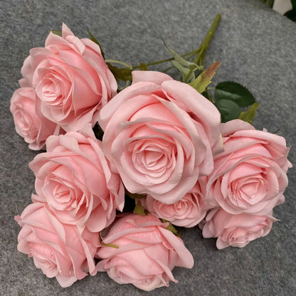 9 Heads 1 Bunch Camellia Rose Artificial Flower Holding Bouquets Party Wedding Scene Display Room Home Decor Fake Floral Gifts