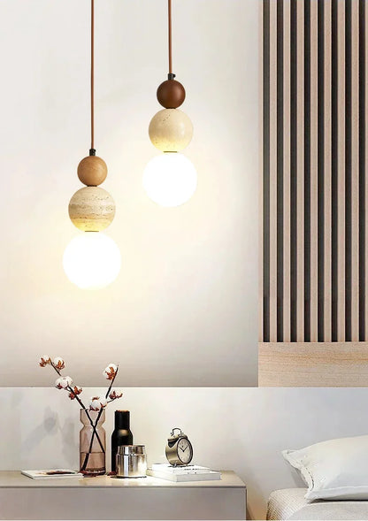 Bauhaus Cream Stone Pendant Lamp – Designer LED Chandelier for Bedroom & Dining