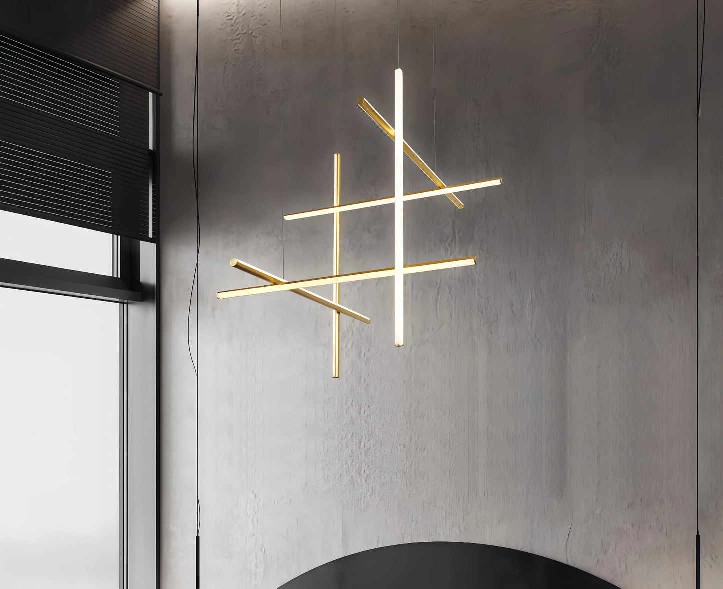 Italian Designer Tube Chandelier – Post-Modern LED Gold & Chrome Pendant Light