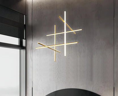 Italian Designer Tube Chandelier – Post-Modern LED Gold & Chrome Pendant Light