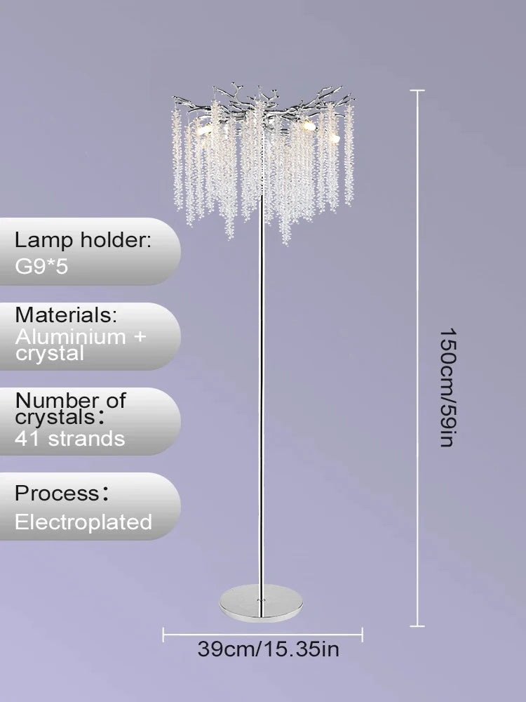 Nordic Luxury Crystal Floor Lamp - Modern Gold LED Stand Light for Living Room & Bedroom | Indoor Decor Lighting Fixture
