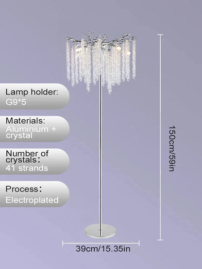 Nordic Luxury Crystal Floor Lamp - Modern Gold LED Stand Light for Living Room & Bedroom | Indoor Decor Lighting Fixture