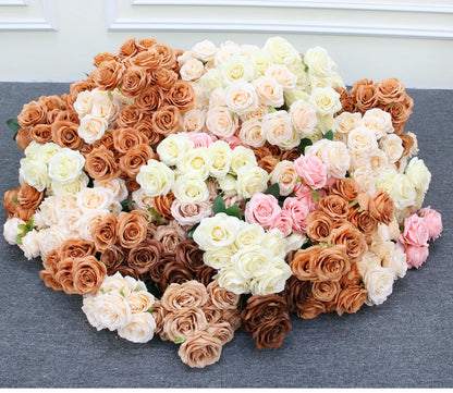 9 Heads 1 Bunch Camellia Rose Artificial Flower Holding Bouquets Party Wedding Scene Display Room Home Decor Fake Floral Gifts