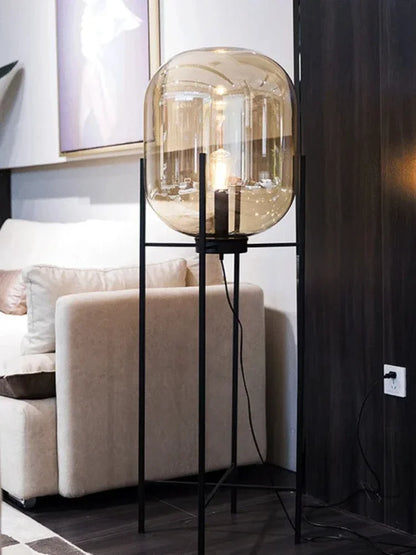 Postmodern Nordic Industrial Style Smoke Gray Glass Four-legged Floor Lamp Creative Personality Living Room Bedroom Table Lamps