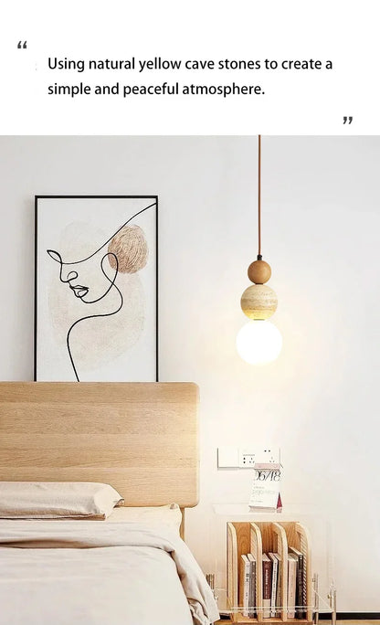 Bauhaus Cream Stone Pendant Lamp – Designer LED Chandelier for Bedroom & Dining