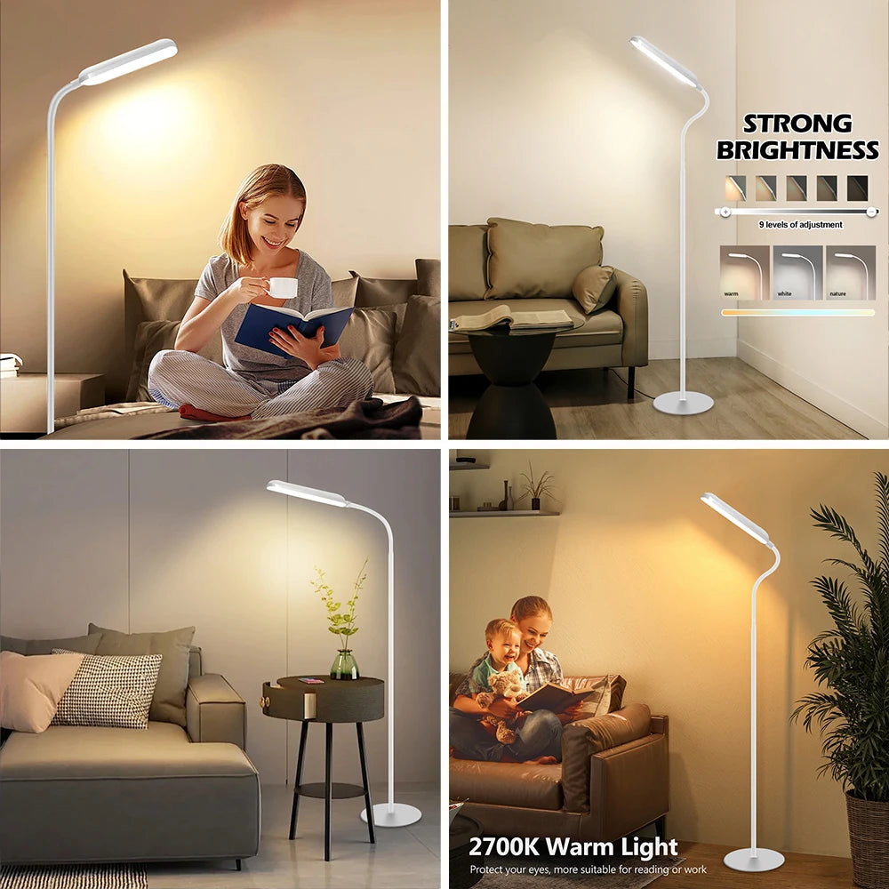 LED Floor Lamp For Living Room Adjustable Gooseneck Stand Light Remote Dimmable Indoor Bedroom Standing Reading Work Light