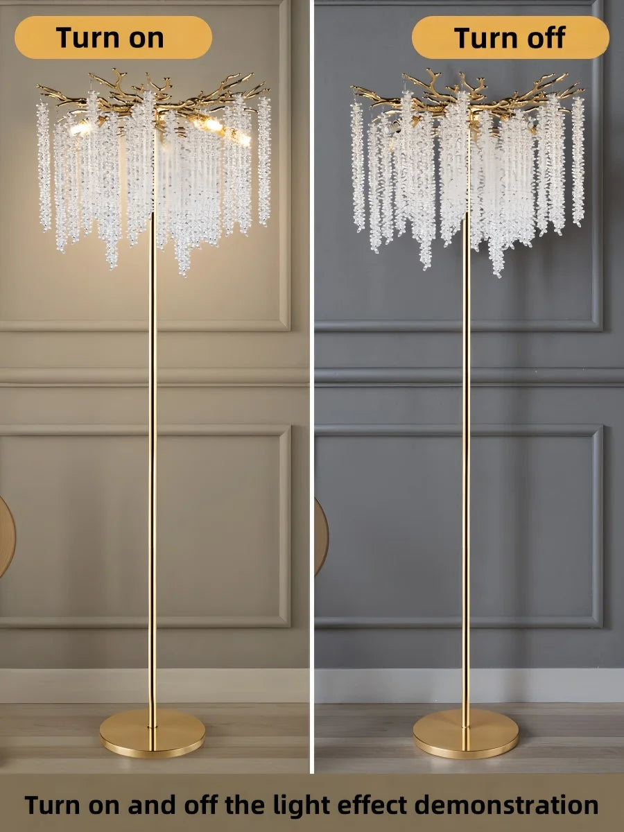 Nordic Luxury Crystal Floor Lamp - Modern Gold LED Stand Light for Living Room & Bedroom | Indoor Decor Lighting Fixture