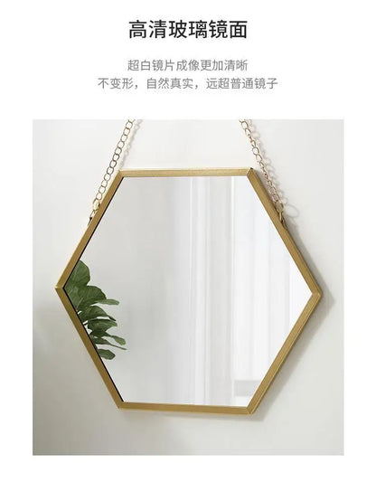 Nordic Iron Hexagonal Wall-mounted Mirror for Bathroom, Dormitory, Washbasin, Wall-mounted Makeup Mirror