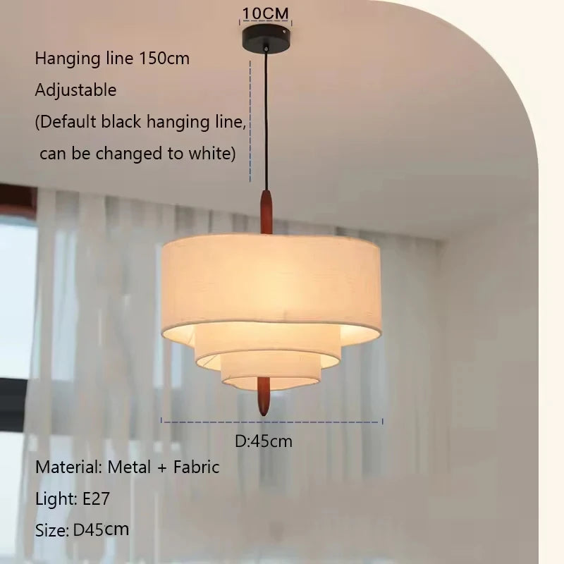 Nordic Wabi-Sabi Fabric Pendant Light – Minimalist Chandelier for Living & Dining Room