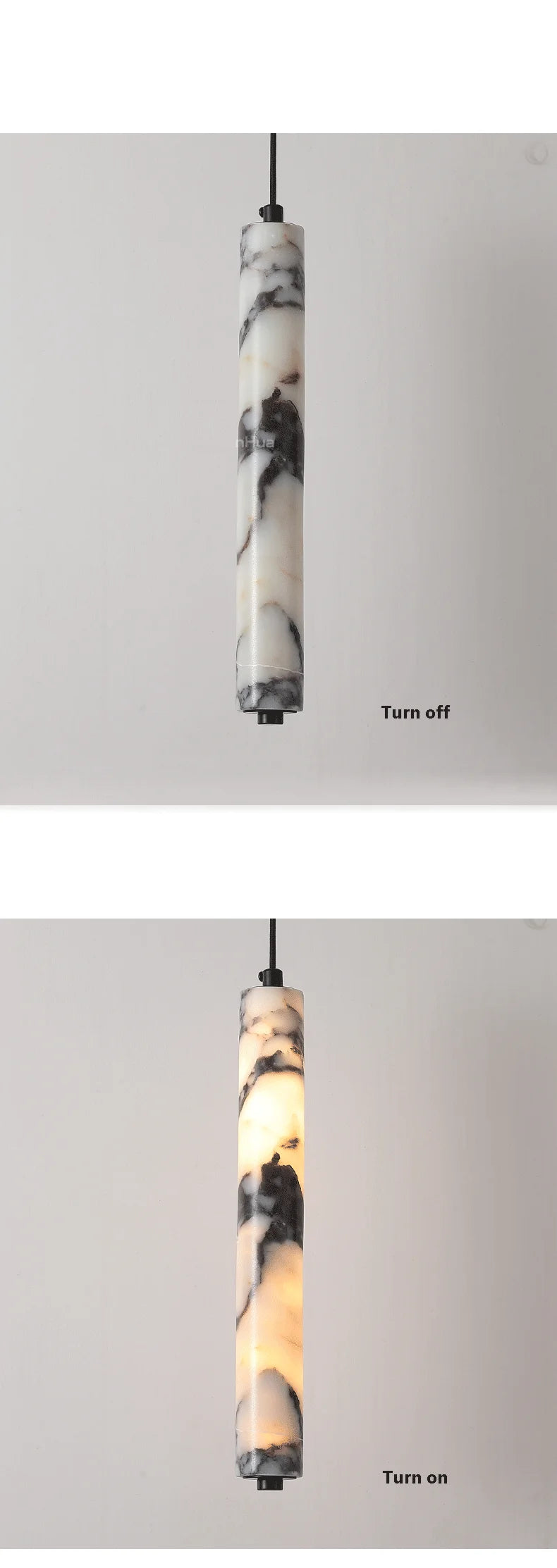 Luxury Stone Cylinder Pendant Lamp – High-End LED Chandelier for Bedroom & Living Room