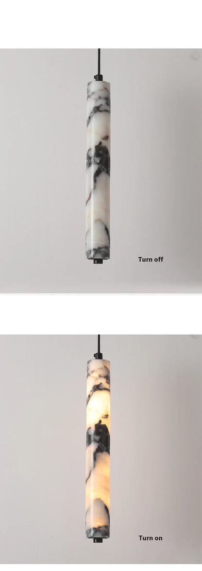 Luxury Stone Cylinder Pendant Lamp – High-End LED Chandelier for Bedroom & Living Room
