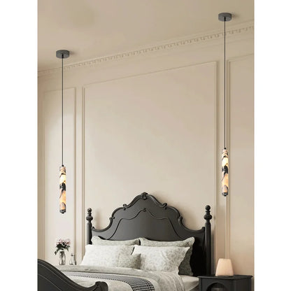 Luxury Stone Cylinder Pendant Lamp – High-End LED Chandelier for Bedroom & Living Room