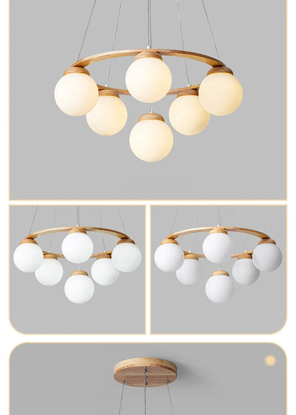 Nordic Wood Ring Chandelier – Modern LED Pendant Light for Dining Room & Living Room