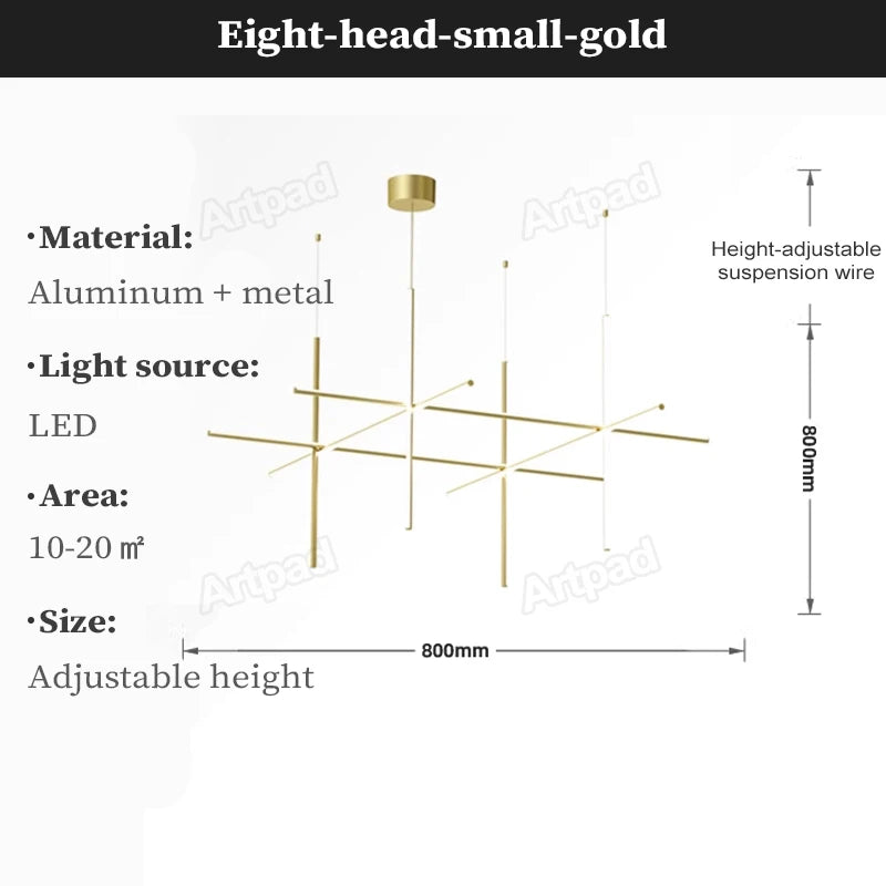 Italian Designer Tube Chandelier – Post-Modern LED Gold & Chrome Pendant Light