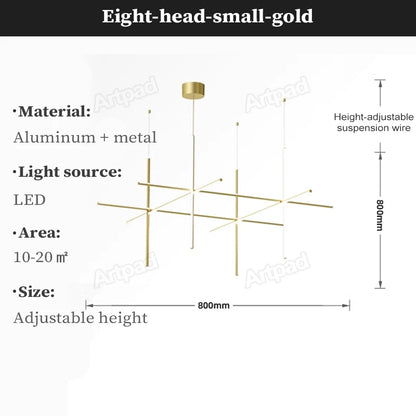 Italian Designer Tube Chandelier – Post-Modern LED Gold & Chrome Pendant Light