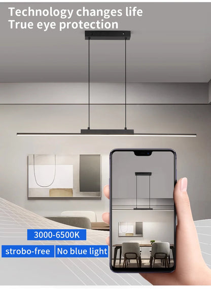 Modern Linear Pendant Light – Long Chandelier for Dining Room & Kitchen