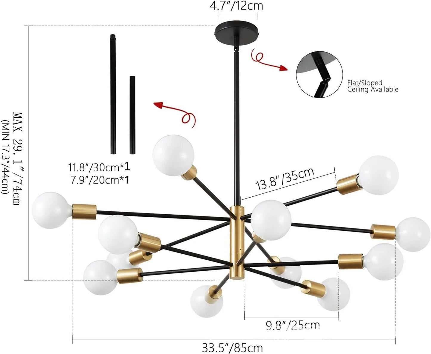 Multi-Head Chandelier – Modern Gold & Black LED Ceiling Light for Living & Dining Room