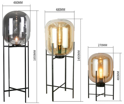 Postmodern Nordic Industrial Style Smoke Gray Glass Four-legged Floor Lamp Creative Personality Living Room Bedroom Table Lamps
