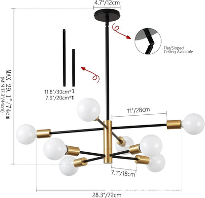 Multi-Head Chandelier – Modern Gold & Black LED Ceiling Light for Living & Dining Room
