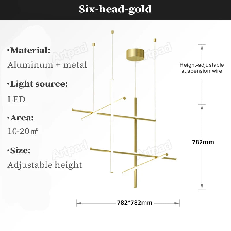 Italian Designer Tube Chandelier – Post-Modern LED Gold & Chrome Pendant Light