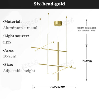 Italian Designer Tube Chandelier – Post-Modern LED Gold & Chrome Pendant Light