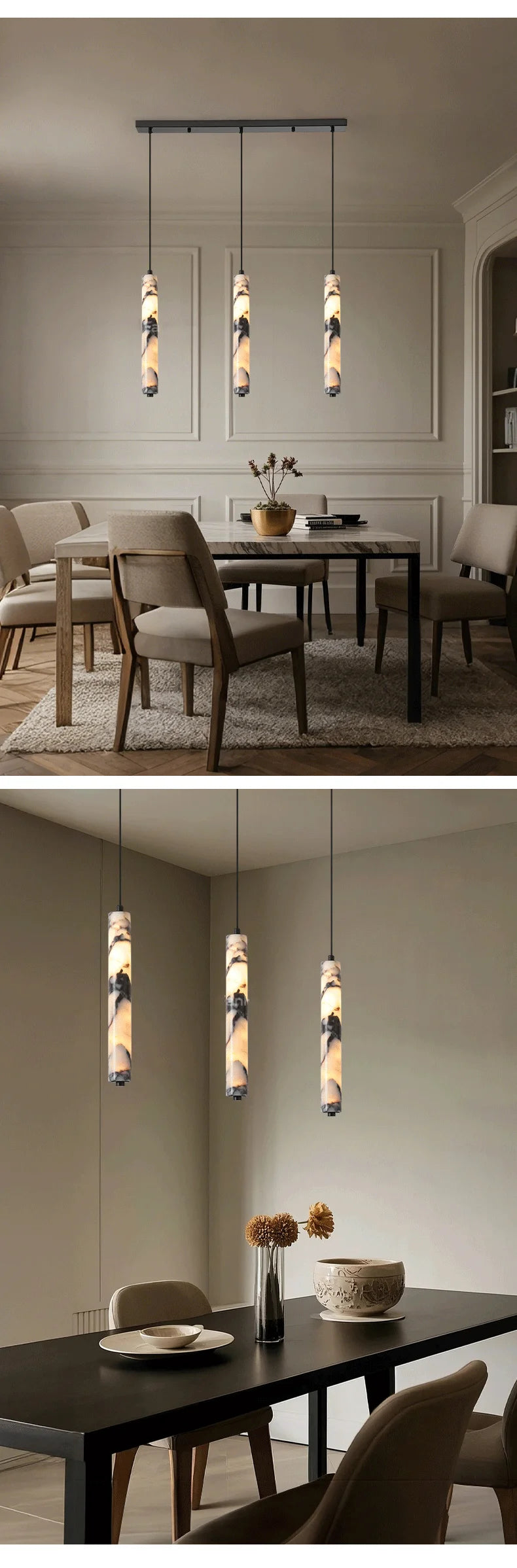 Luxury Stone Cylinder Pendant Lamp – High-End LED Chandelier for Bedroom & Living Room