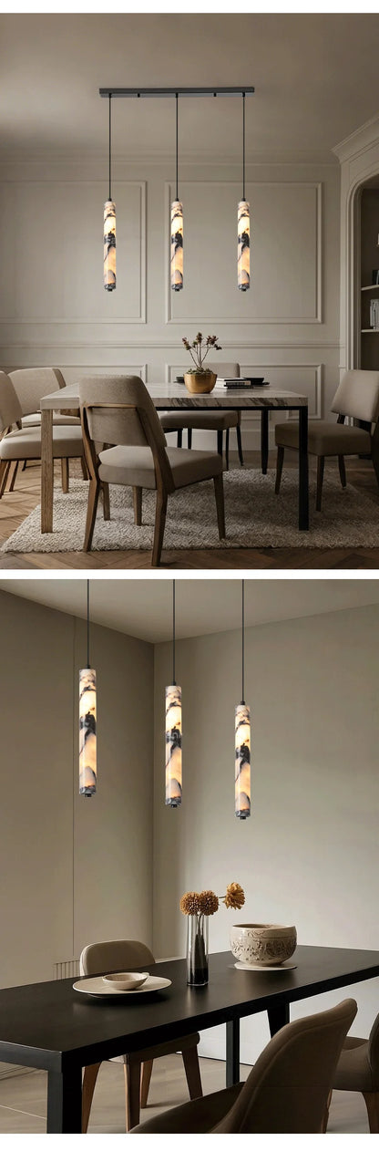 Luxury Stone Cylinder Pendant Lamp – High-End LED Chandelier for Bedroom & Living Room
