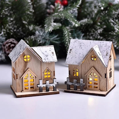 Casa de madera de luz LED navideña cabina luminosa decoraciones de Feliz Navidad para el hogar adornos de árbol de Navidad DIY regalos de niños Año Nuevo