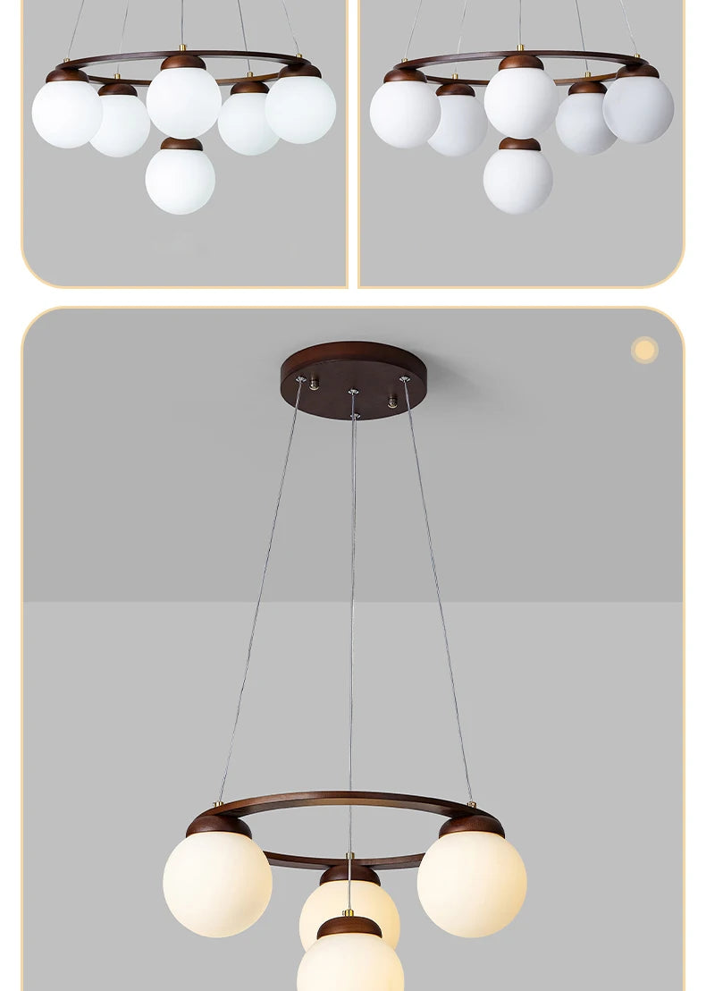 Nordic Wood Ring Chandelier – Modern LED Pendant Light for Dining Room & Living Room