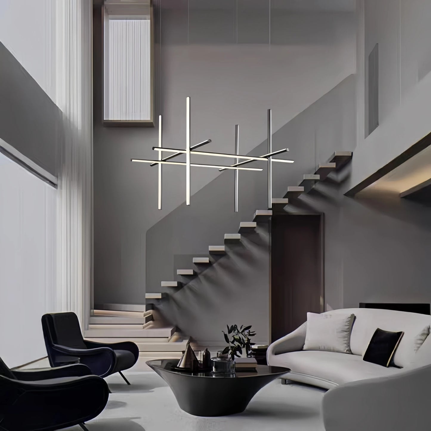 Italian Designer Tube Chandelier – Post-Modern LED Gold & Chrome Pendant Light