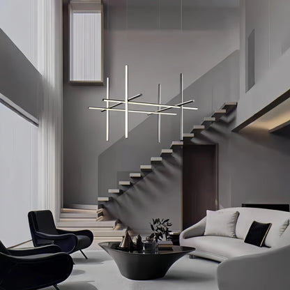 Italian Designer Tube Chandelier – Post-Modern LED Gold & Chrome Pendant Light