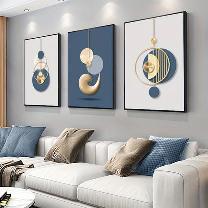 Gold & Blue Abstract Art Prints — Set of 3
