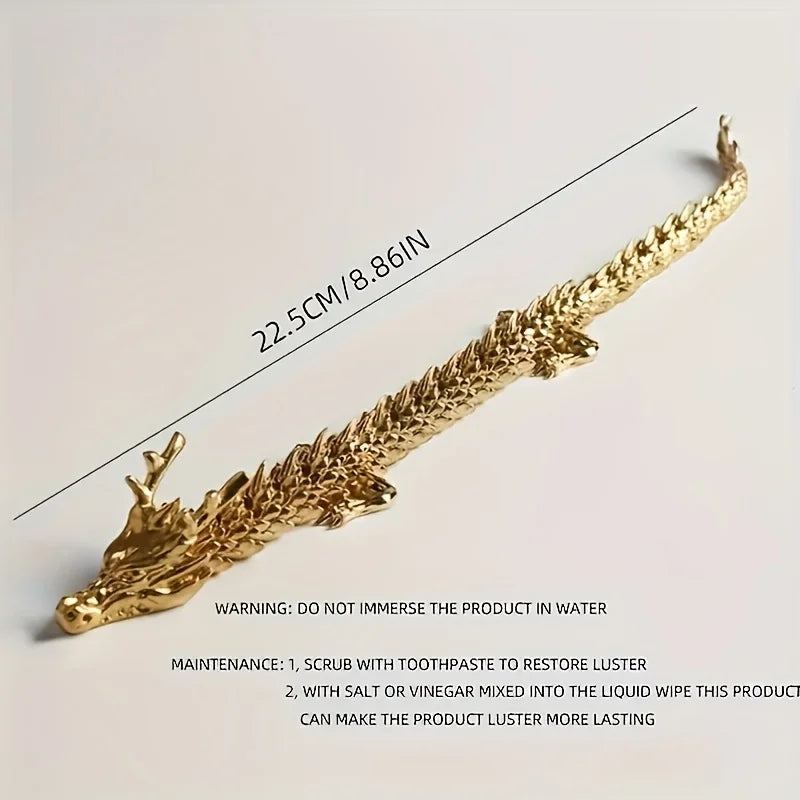 Majestic 3D Alloy Golden Dragon Statue with Movable Limbs - Home Desktop Decoration, Symbol of Power and Good Luck